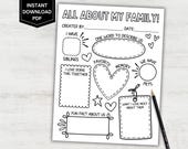 All About My Family Printable Worksheet, Get to Know Me, Preschool Coloring Activity, Back-to-School Activity, Getting to Know You Activity