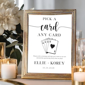 Panneau d'invité, livre d'or, livre d'or unique, choisissez une carte n'importe quelle carte, modèle de panneau modifiable, panneau de carte à jouer de mariage personnalisé