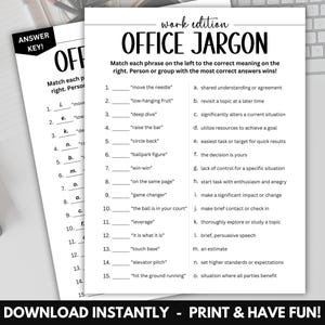 Office Jargon Work Party Game, Icebreaker Games, Printable Office Party Games, Team Building Games, Group Games, Games for Adults, Workplace