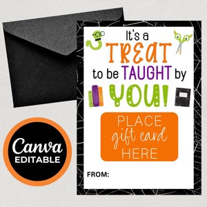 Bearbeitbarer Halloween-Geschenkkartenhalter, personalisierter Geschenkkartenanhänger, druckbare Geschenkkarte für Lehrer, Erziehergeschenk, Wertschätzungswochengeschenk