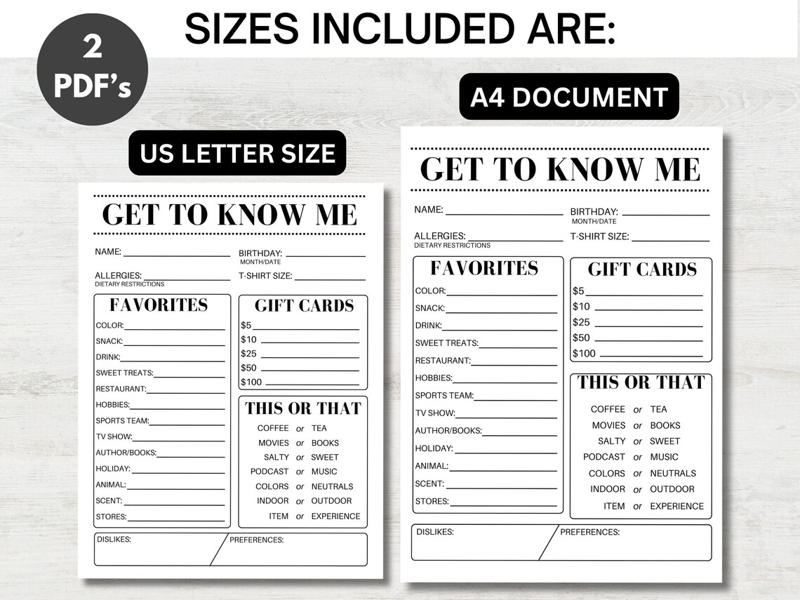 Getting to Know You Printable, All About Me Survey, Favorite Things ...