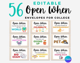 College Open When Envelopes, College Letters Editable, College Care Package, Going Away Gift, College Student Gift, Daughter College Gift