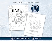 ABC Baby Shower Coloring Activity, Baby's First ABC Coloring Book, Ocean Baby Shower Game, Under the Sea, Animal Alphabet Coloring Pages