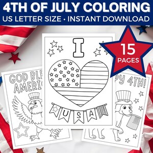 4th of July Color Sheets, Fourth of July Printable Activity, Independence Day Kids Crafts, Patriotic Coloring Pages, PDF Digital Download