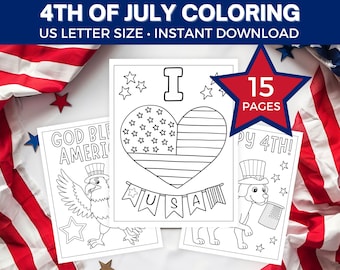 4th of July Color Sheets, Fourth of July Printable Activity, Independence Day Kids Crafts, Patriotic Coloring Pages, PDF Digital Download