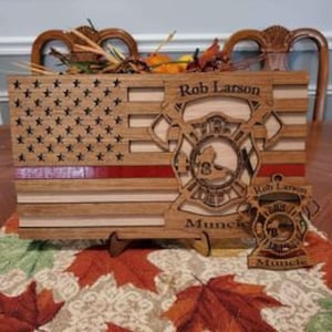 Placa de bombero SVG Fireman Engine Flag Memorial Laser Cut File
