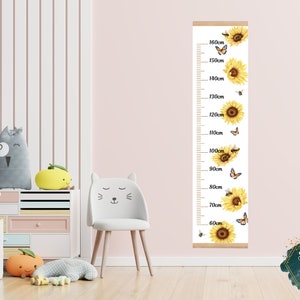 Zonnebloemen, hoogtemeter, groeimeter, kinderkamer, decor, bijen, vlinders, bloemen