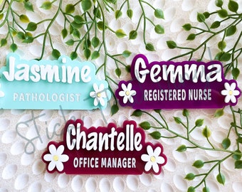 Personalised Work Name Badge, Name Badge for Work, Personalised Acrylic Name Badge, Daisy Name Badge