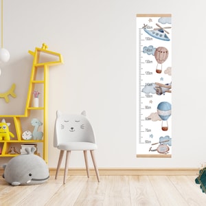 Lufttransport, Messlatte, Wachstumsmesslatte, Kinderzimmer, Dekor, Heißluftballon, Flugzeug, Hubschrauber, Kinderzimmer