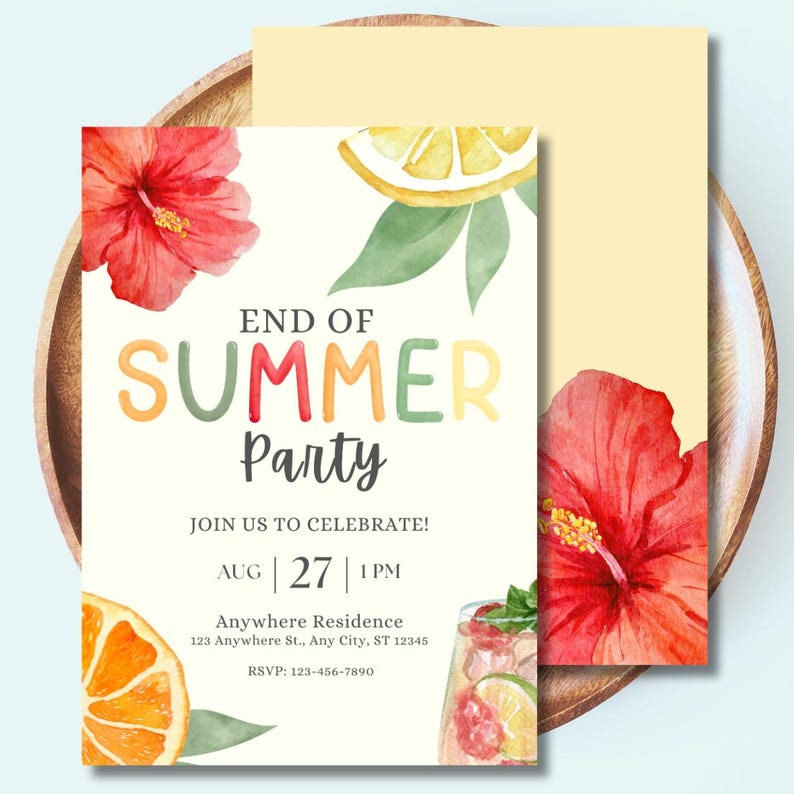 End of Summer Party Invitation Template Printable And/or Instant ...