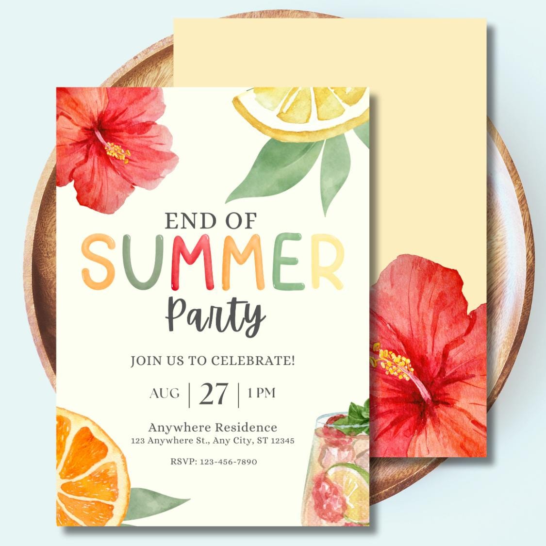 End of Summer Party Invitation Template Printable and/or Instant Download Summer party invite downloadable Pool Party Invite