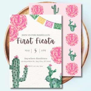 First Fiesta Birthday Invitation Printable Instant Download Template Cinco de Mayo Birthday 1st Birthday First Fiesta pink Party Invite