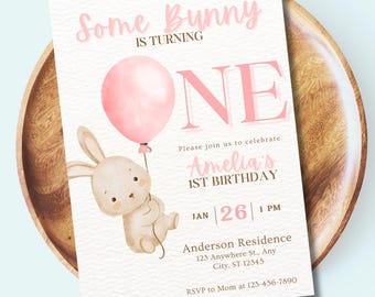 Bunny 1st Birthday Invitation: Editable Template (Digital Download)