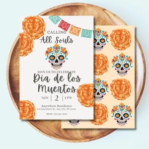 Dia de los Muertos Invite Template Day of the Dead Invite Mexican Theme Party Digital Autumn Editable Party Invitation Fall Birthday