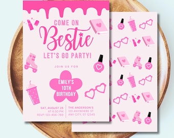 Girly Doll Birthday Invite Template Barbi Inspired Birthday Fantasy Girl Digital Invitation Editable Birthday Party Invitation