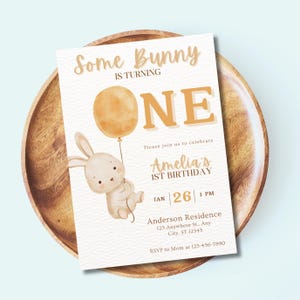 Bunny 1st Birthday Invitation: Editable Template (Digital Download)
