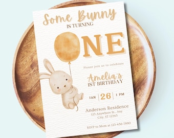 Bunny 1st Birthday Invitation: Editable Template (Digital Download)