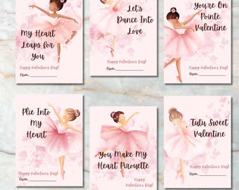Tarjetas de San Valentín de bailarinas imprimibles para niños Tarjetas de San Valentín de descarga instantánea Etiquetas de regalo para clases
