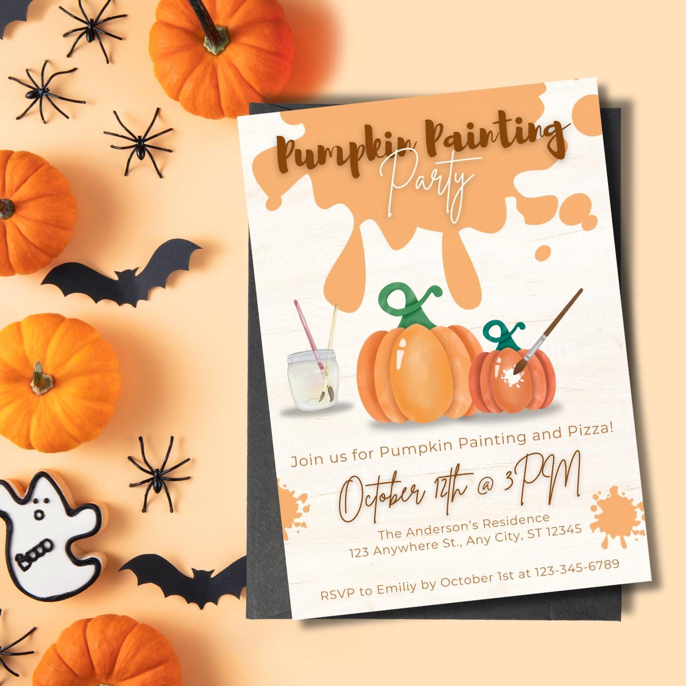 Pumpkin Painting Party Invitation Pumpkin Template October Party ...