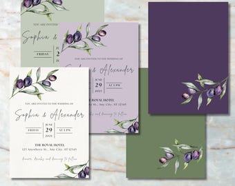 Modèle de faire-part de mariage rameau d'olivier Invitation numérique de fiançailles modifiable Invitation de fête sur le thème de l'olivier Mariage grec