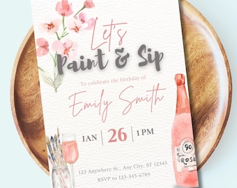 Paint and Sip Invitation Template Adult Birthday Party Invite Editable Adult Painting Invitation Painting Party Watercolor Paint and Pour