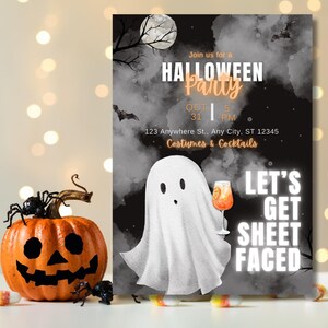 Faire-part d&#39;Halloween effrayant, fête costumée d&#39;Halloween effrayante, modèle modifiable, imprimable numérique adulte Halloween, invitation d&#39;Halloween