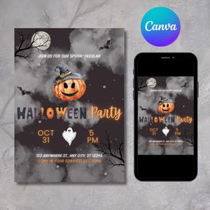 Modèle numérique d&#39;invitation de fête d&#39;Halloween Téléchargement numérique d&#39;Halloween, invitation de fête modifiable pour Halloween, adultes et enfants