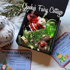 Adoptieset voor kerstbeertjes, fantasie en fantasiespel. Adopteer een schattige kerstman met geboorteakte. Schattige kinderen. Geweldige cadeaus