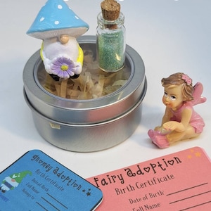 Fee en kabouter vriend adoptie set, verbeelding en doen alsof spelen. Adopteer een schattige fee met geboorteakte. Leuke kinderen. Geweldige cadeaus