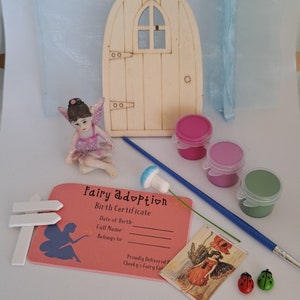 DIY Fairy door paint kit with fairy. Adoption fairy kit, kids pretend play. Imagination play. Arts and Craft.