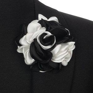 Small Black and White Fabric Flower Brooch, Floral pin