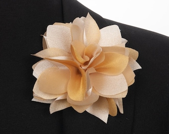 Broche de organza con flores doradas abigarradas, regalo para tus seres queridos