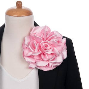 Large Light Pink Rose Brooch - Handmade Satin Flower Pin, Wedding Accessory, Pink Hue Corsage, Gift for Her, Elegant Floral Christmas Gift