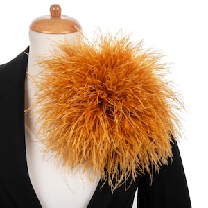 Gold Ostrich Feather brooch, large fashion accessory pin corsage, wedding bride special event