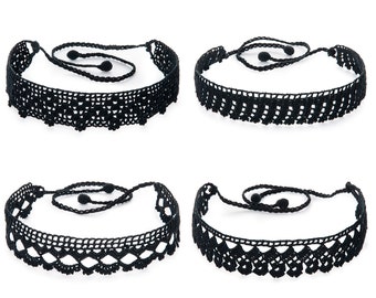 Black Handmade Lace Choker, Crochet Necklace, Fashion Jewelry, Patterned Lace Bohemian Tattoo