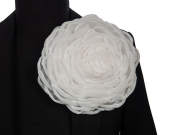 Large white flower brooch,  corsage oversized floral pins for wedding
