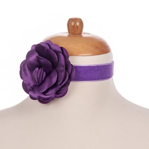 Purple Rose Choker Necklace, Rose Dark Purple Flower Choker Necklace, Handmade Floral Choker Necklace For Women