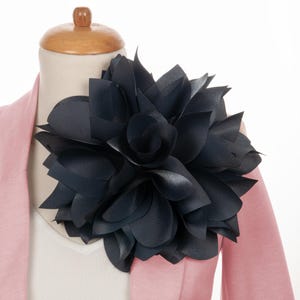 Oversized Coal Color Sparkle Flower, Elegant Satin Party Brooch for Women, Large Floral Pin, Gift for Her