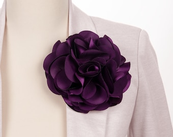 Maroon satin flower brooch for women party floral pin shoulder corsage
