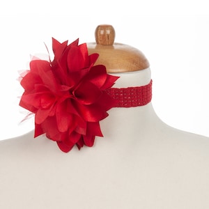 Red Large Organza Flower Choker for Women, Handmade Floral Choker Necklace