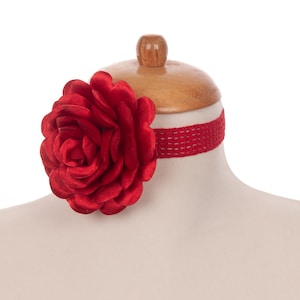 Red Rose Choker Necklace, Rose Red Flower Choker Necklace, Handmade Floral Choker Necklace For Women