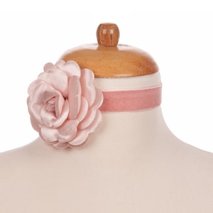 Pink Rose Flower Choker Necklace, Handmade Floral Choker Necklace For Women