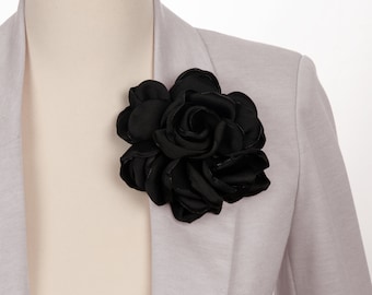 Black satin  Elegant flower brooch for women Party floral pin Gift for her