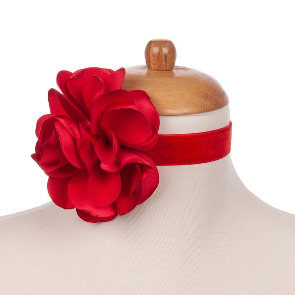 Handcrafted Red Fabric Flower Choker, Stylish Floral Necklace for Women, Thoughtful Gift for Your Special Ones