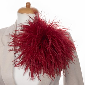 Decorative Burgundy Feather and Crystal Brooch Silk Necklace Tie Burgundy Feather Brooch - Etsy main image 2