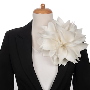 Ivory Color Sparkle Satin Party flower brooch for women,  Oversized floral pin Gift for her