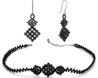 Black Beaded Choker Necklace, Seed Bead Necklace, Black Necklace, Seed Bead Choker
