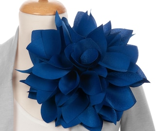 Royal Blue large flower Elegant satin party flower brooch for women,  Oversized floral pin Gift for her