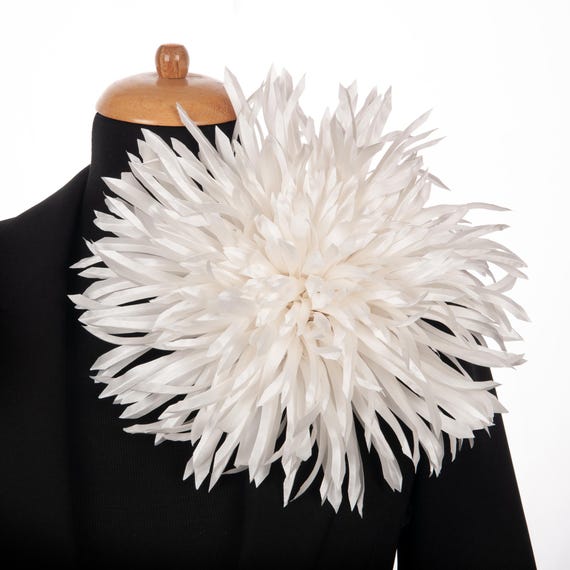 Oversized White flower Elegant Satin Party flower brooch for women, Large floral pin packaged as gift for her