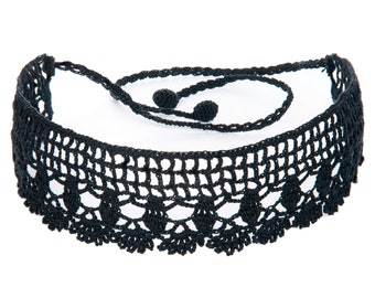 Black Handmade Gift Present | Black Choker | Summer Tropical | Woman Girl Teen | Rainbow Grey Pink Dark | Cotton Crochet Jewelry | Necklace